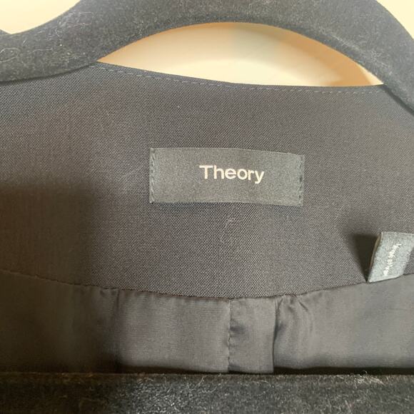 Theory Open Front Black Blazer Sz 8 Wool Blend - Picture 7 of 9